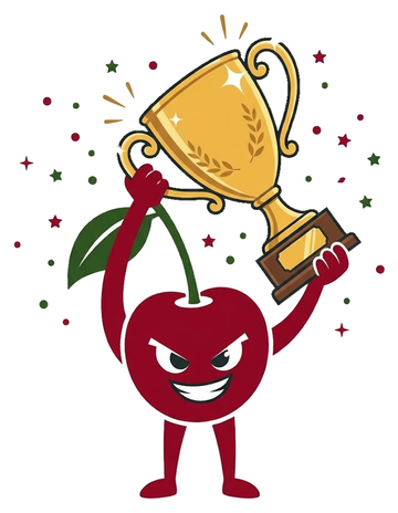 La mascotte ciliegia con il trofeo